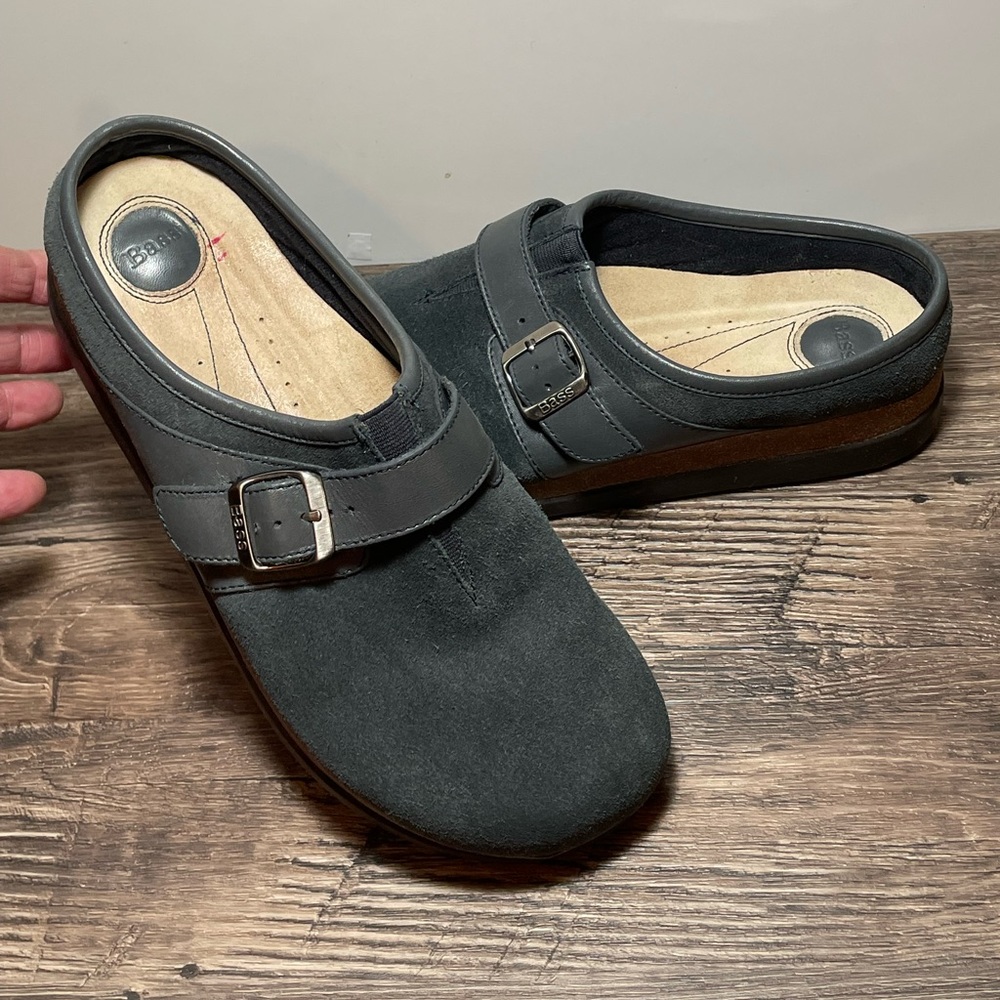 G.H. Bass Women's Celeste Grey Suede Cork Clogs, Slip On Mules Size 10